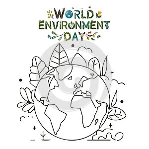 World Environment Day globe map with green recycling Mountains, Globe, River, Butterfly natural elements for environmental