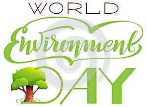 World Environment Day lettering text template greeting card and tree