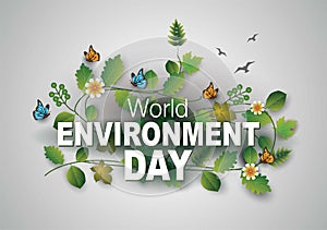 World environment day with levees, flowers, butterfly`s. vector illustration design