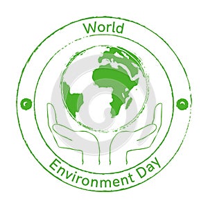 World Environment Day logo with earth and hands