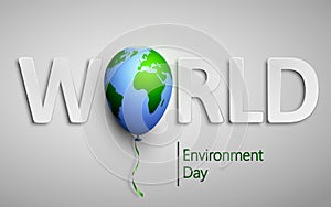 World Environment day with Planet Earth world balloon. Vector illustration for ecology, environment, green technology.