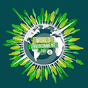 World environment day - Rotary green trees forest around circle white globe world sign on dark green background vector design