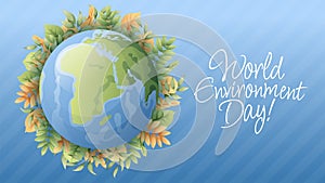 World environment day simple vector web banner, poster with earth and leaves. Ecology concept, save the planet. Vector