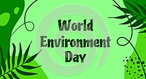 World Environment Day Vector Background. Ecologic banners with tropical leaves