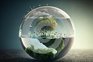 World environment and earth day concept with glass globe and eco friendly enviroment-topaz-enhance photo