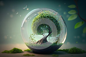 World environment and earth day concept with glass globe and eco friendly enviroment-topaz-enhance photo