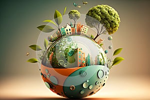 World environment and earth day concept with glass globe and eco friendly enviroment, Generative AI photo