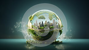 World environment and earth day concept with globe, Green city with nature, Generative AI