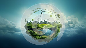 World environment and earth day concept with globe, Green city with nature, Generative AI