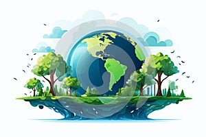 World environment and earth day concept. Green planet earth with trees and leaves. Generative ai