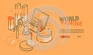 World famine - line design style isometric web banner