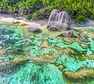 World famous Anse Source d\'Argent beach seen from above