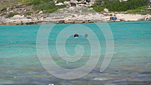 The world-famous Ballos Bay, with one of the cleanest beaches in the world. Transparent turquoise water of the Cretan