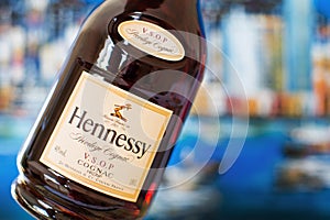 World famous bottle of Hennessy. Cognac house with headquarters in Cognac, France