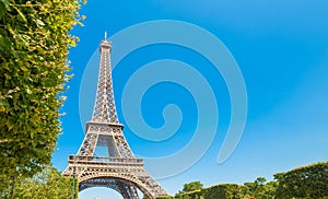 World famous Eiffel tower under a blue sky