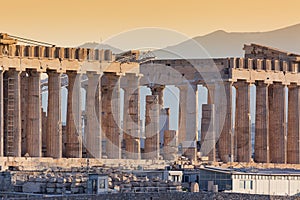 World famous iconic Parthenon on the Acropolis Hill in Athens, Greece during sunrise