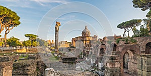 World famous Imperial Fora in Rome at sunset