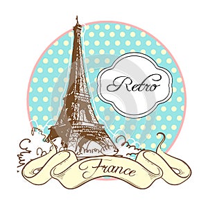 World famous landmark collection in retro style. France. Paris. Eiffel Tower. Vector illustration isolated on white