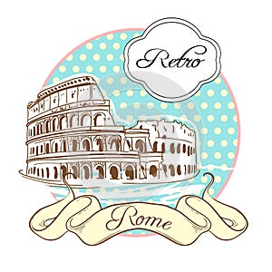 World famous landmark collection in retro style. Italy. Rome. The Coliseum. Vector illustration isolated on white