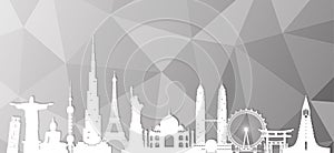 World famous Landmark paper art. Global Travel And Journey Infographic . Vector Flat Design Template.vector/illustration.Can be