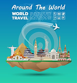 World famous Landmark paper art. Global Travel And Journey Infographic . Vector Flat Design Template.vector/illustration.Can be u