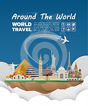 World famous Landmark paper art. Global Travel And Journey Infographic . Vector Flat Design Template.vector/illustration.Can be u