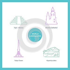 World Famous landmarks and monuments design with white background vector