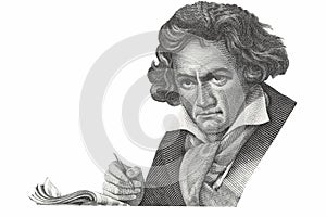 World famous medieval German composer Ludwig Van Beethoven isolated on white background