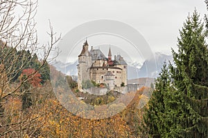 World-famous medieval Menthon Castle in the commune of Menthon-Saint-Bernard, in the Haute-Savoie, France