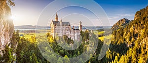 World-famous Neuschwanstein Castle in beautiful evening light, Fussen, Germany photo