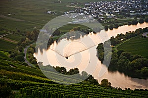 World famous sinuosity at the river Mosel near Trittenheim with