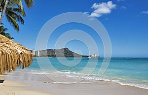 World famous Waikiki Beach with Diamond Head on the Hawaiian island of Oahu.