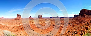 The world famous West Mitte Butte - East Mitten Butte and Merrick Butte in Monument Valley Park - beautfiful day with a clear blue