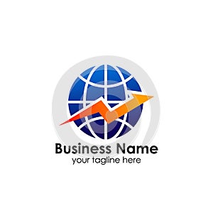 World finance business logo template. globe with arrow vector logo Design