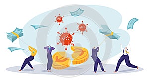 World financial bank system crisis, coronavirus business bankrupt meltdown covid pandemic flat vector illustration