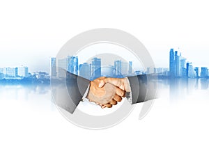 World financial business concept handshake