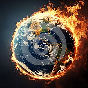 world in fire, global warming concept, AI generated
