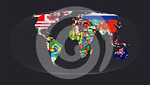 World Flag Map. Waldo R. Tobler`s hyperelliptical.