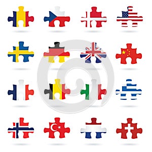 World flags as jigsaw puzzle pieces