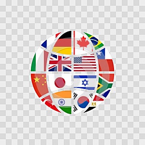 World flags globe. International business. Vector flat