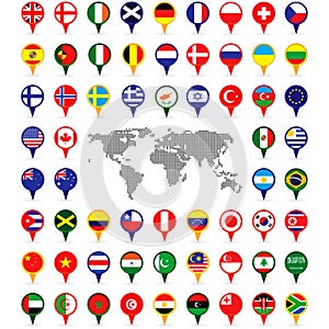 World flags on map pins
