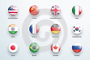 World Flags Round 3d Glossy Button Circular Icons Set