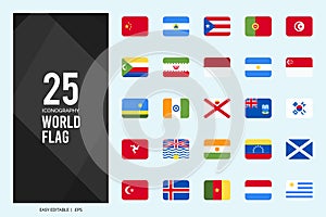 25 World Flags Rounded Square . icons Pack. vector illustration