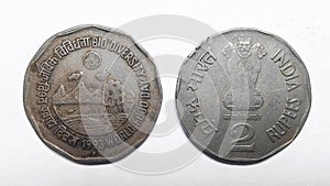 World food day, Bio diversity 1993 old Indian 2 rupees coin isolated on white background