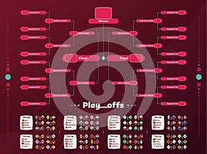 World Football 2022 playoff match schedule template. Football 2022 Tournament bracket with groups and matches. Football results