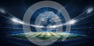 world game light football stadium goal green soccer sport arena. Generative AI.