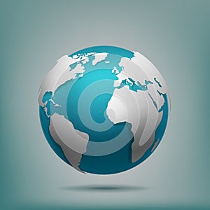 World globe. 3D earth map. Global navigation. Round planet. business digital graphic. Soaring glossy ball. International