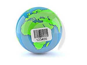 World globe with barcode sticker