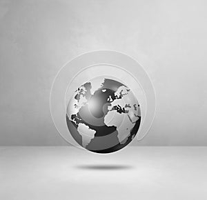 World globe, black earth map, isolated on white. Square background