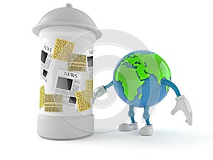 World globe character with advertising column